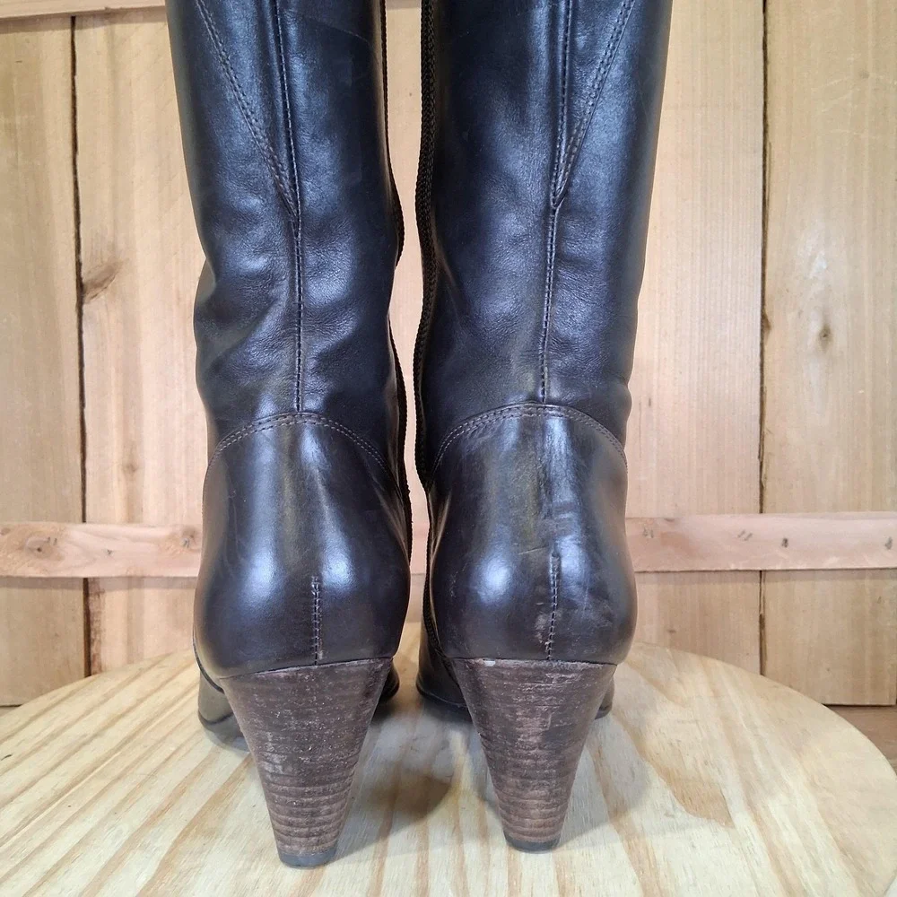 ECCO Hope‎ Tall Boots Womens 9 40 EU Brown Leather Zip Knee High Riding Buckle